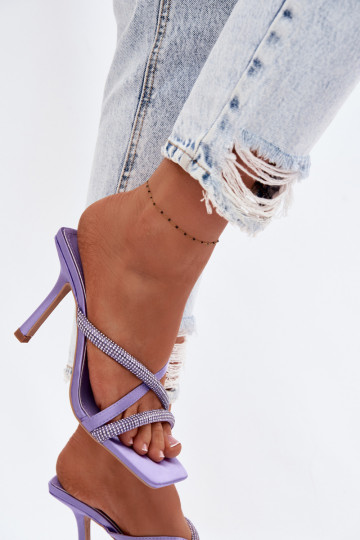 Chaussons violets pour femmes avec des talons fins et des strass Karima 2