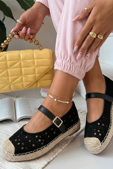 Espadrilles noires ajourées à plateforme Paulette
