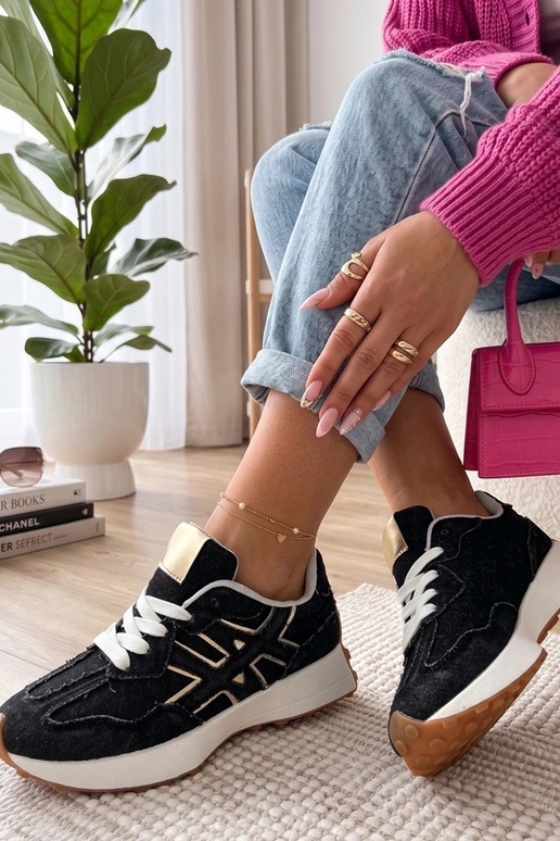 Baskets en denim noires à plateforme...