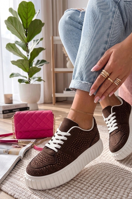 Sneakers bruns sur plateforme avec strass Aurora