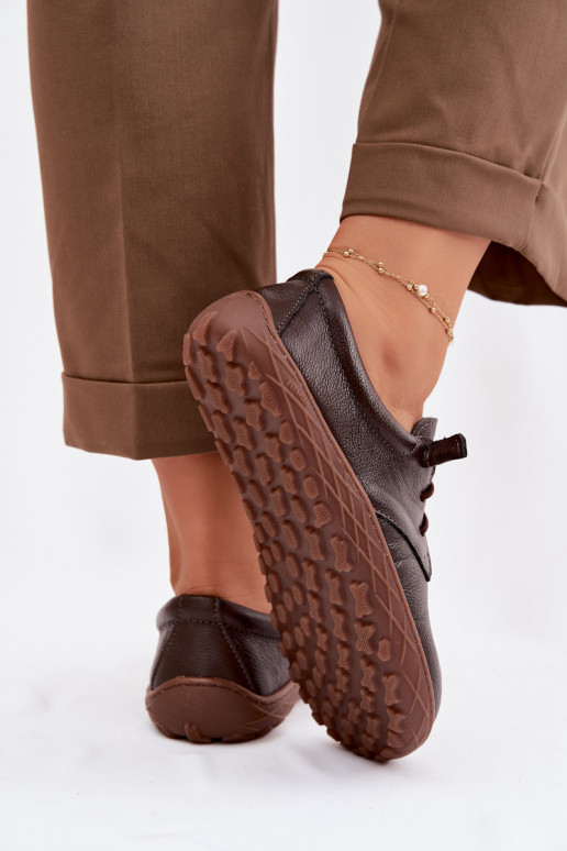 Baskets en cuir pour femmes Barefoot Zazoo 10189 chocolat