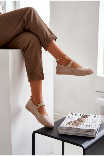 Ballerines en cuir daim Barefoot avec sangles Zazoo 10206 sable
