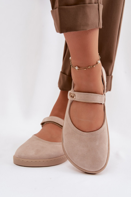 Ballerines en cuir daim Barefoot avec sangles Zazoo 10206 sable