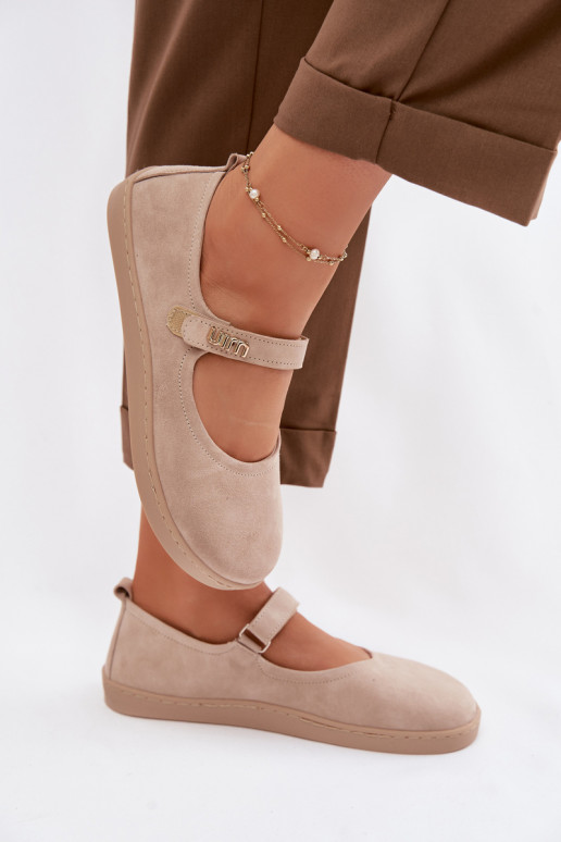 Ballerines en cuir daim Barefoot avec sangles Zazoo 10206 sable