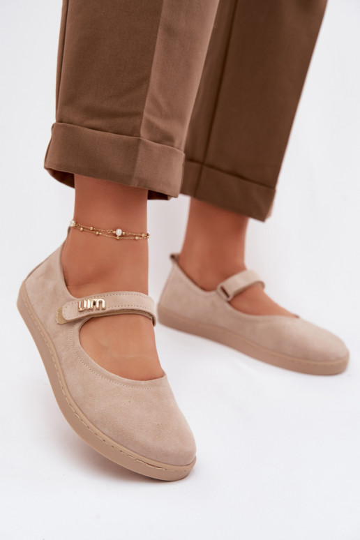 Ballerines en cuir daim Barefoot avec sangles Zazoo 10206 sable