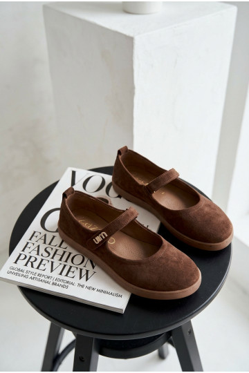 Ballerines en cuir daim Barefoot avec sangles Zazoo 10206 chocolat