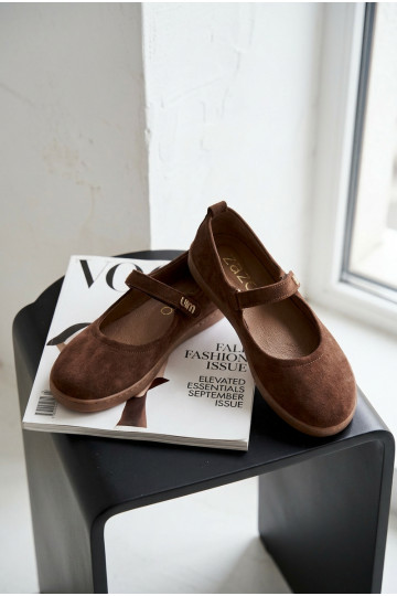 Ballerines en cuir daim Barefoot avec sangles Zazoo 10206 chocolat 2