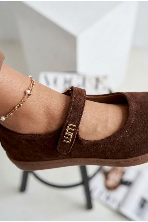 Ballerines en cuir daim Barefoot avec sangles Zazoo 10206 chocolat