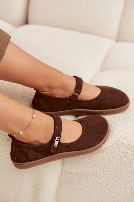 Ballerines en cuir daim Barefoot avec sangles Zazoo 10206 chocolat