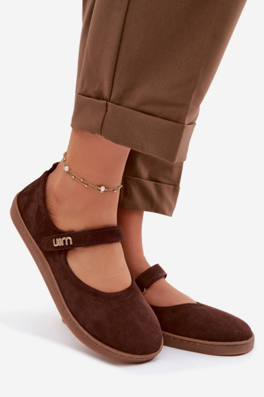 Ballerines en cuir daim Barefoot avec sangles Zazoo 10206 chocolat