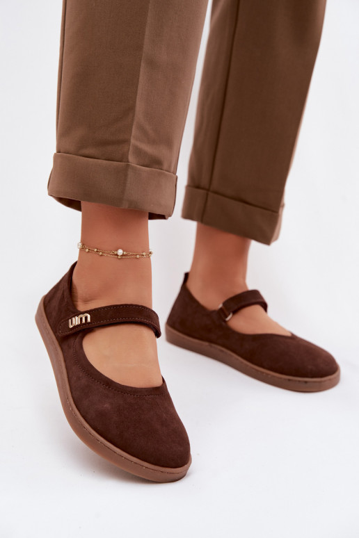 Ballerines en cuir daim Barefoot avec sangles Zazoo 10206 chocolat