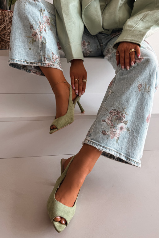 Sandales pour femmes en suédine avec des talons fins couleur verte Sevina