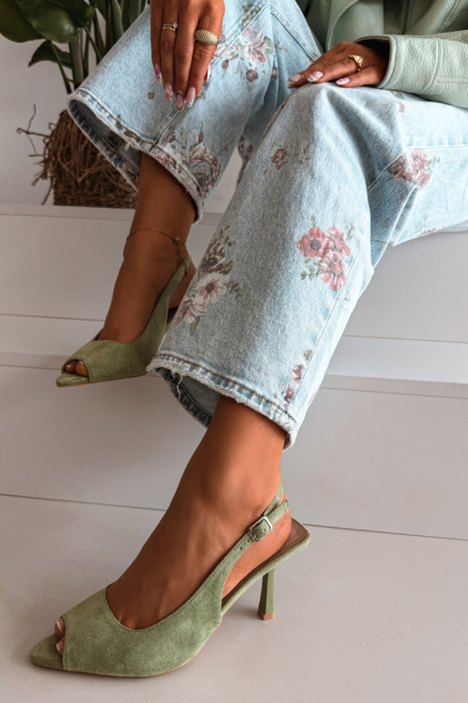 Sandales pour femmes en suédine avec des talons fins couleur verte Sevina