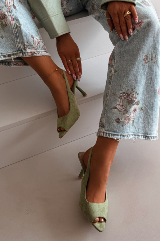 Sandales pour femmes en suédine avec des talons fins couleur verte Sevina