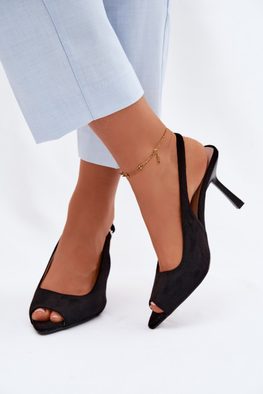 Sandales pour femmes en suédine avec des talons fins couleur noire Sevina