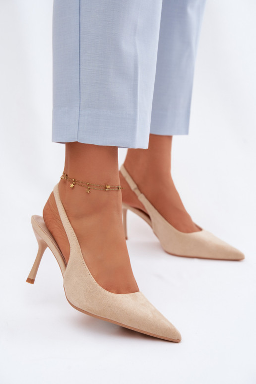 Sandales pour femmes en suédine avec des talons fins couleur sable Kevina