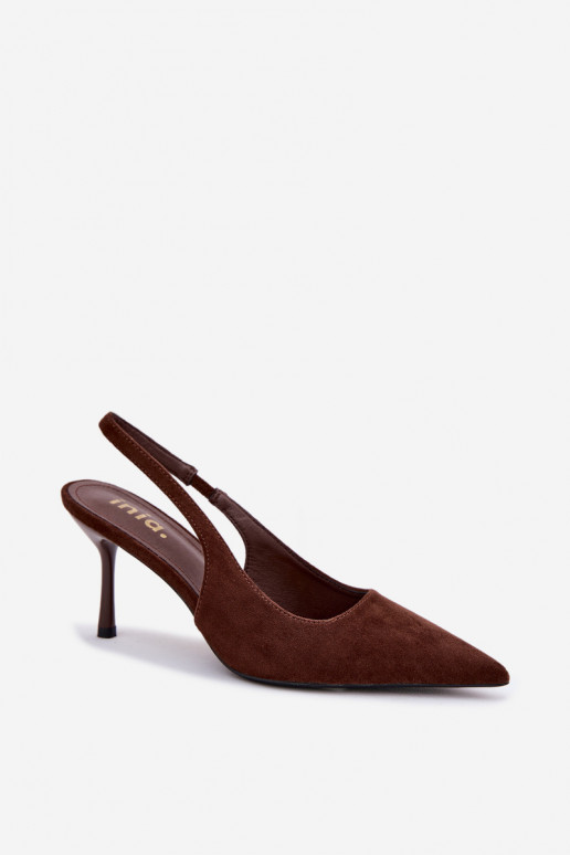 Sandales pour femmes en suédine avec des talons fins couleur chocolat Kevina