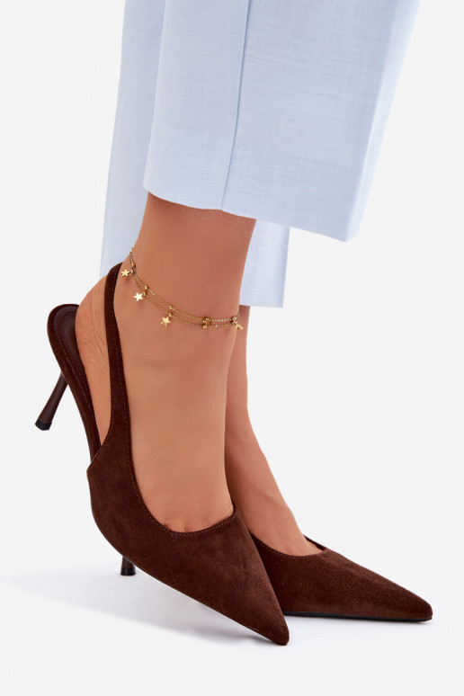 Sandales pour femmes en suédine avec des talons fins couleur chocolat Kevina