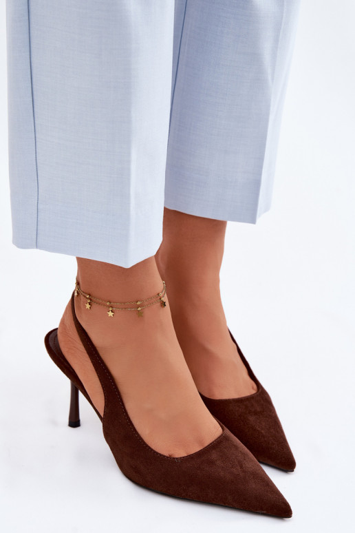 Sandales pour femmes en suédine avec des talons fins couleur chocolat Kevina