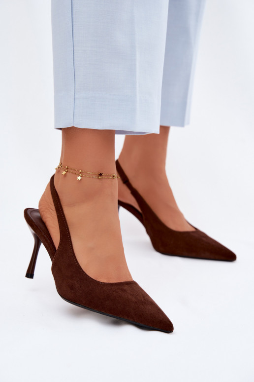 Sandales pour femmes en suédine avec des talons fins couleur chocolat Kevina