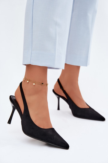 Sandales pour femmes en suédine avec des talons fins couleur noire Kevina