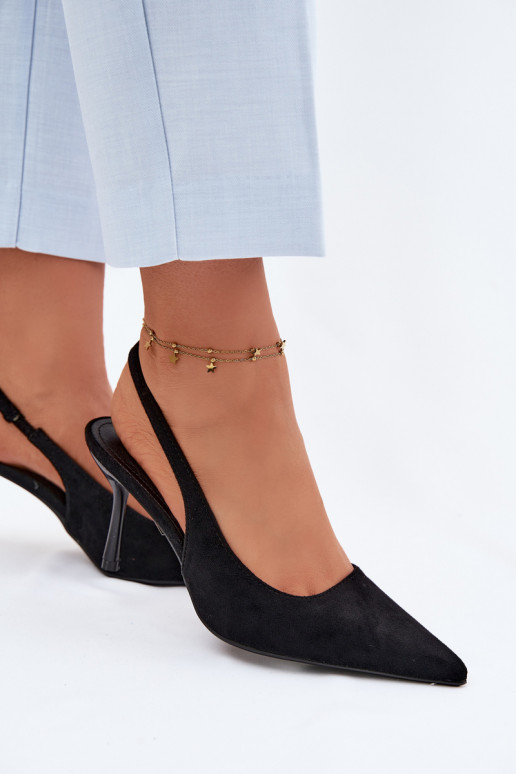 Sandales pour femmes en suédine avec des talons fins couleur noire Kevina