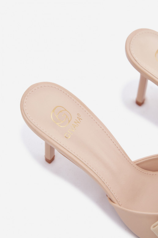 Mules pour femmes avec fins talons et nœuds couleur sable Jelessa