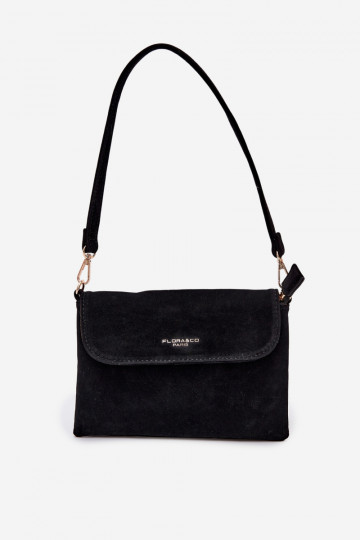 Un petit sac à mainen daim écologiqueu couleur noire Lucelle