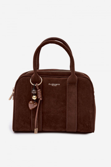 Sac de type bagage en suède artificiel avec porte-clés couleur chocolat Sorielle