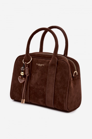 Sac de type bagage en suède artificiel avec porte-clés couleur chocolat Sorielle 2