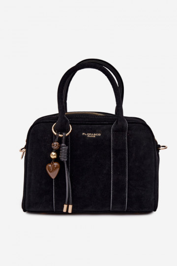 Sac de type bagage en suède artificiel avec porte-clés couleur noire Sorielle