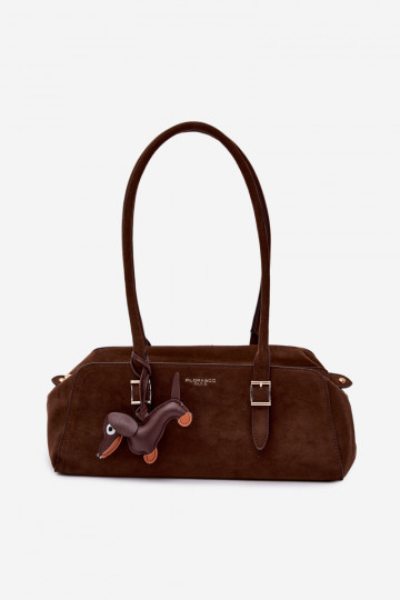 Sac en simili daim avec porte-clés couleur chocolat Noely