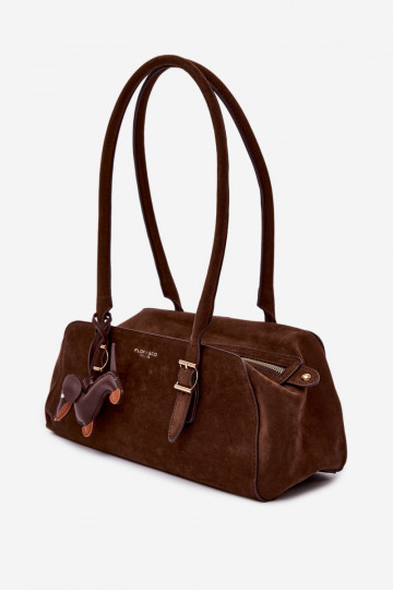 Sac en simili daim avec porte-clés couleur chocolat Noely 2