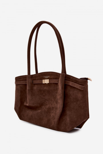 Sac shopper en suédine couleur chocolat Elleea 2