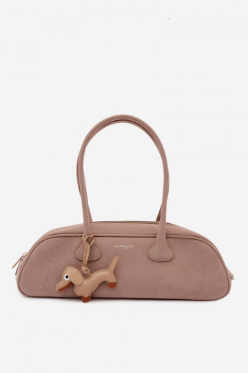 Sac baguette avec fermeture en suédine imitation couleur ivoire Annette