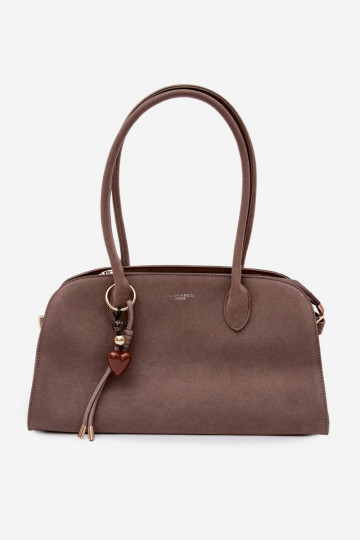 Sac avec porte-clé et fermoir en suédine couleur sable foncé Violette