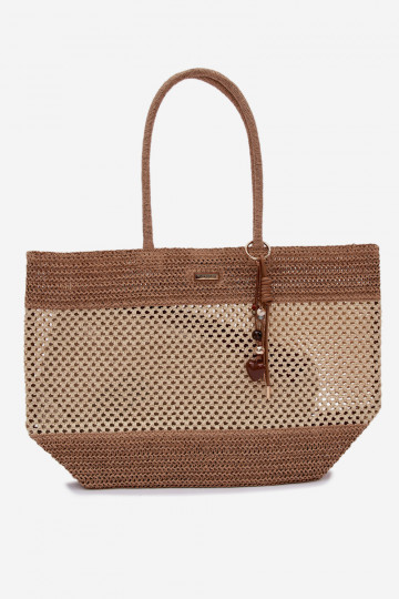 Sac shopper tissé grand avec porte-clé couleur ivoire Lucette