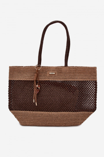 Sac tissé pour acheteur grand avec porte-clés marron Lucette