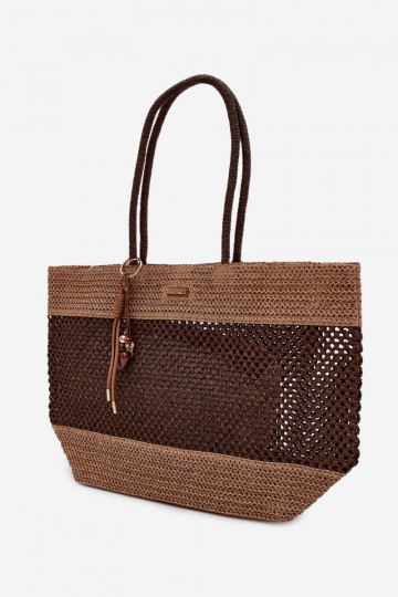 Sac tissé pour acheteur grand avec porte-clés marron Lucette 2