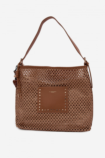 Sac avec éléments tressés et porte-clés pour l'été couleur brun vif Fayette