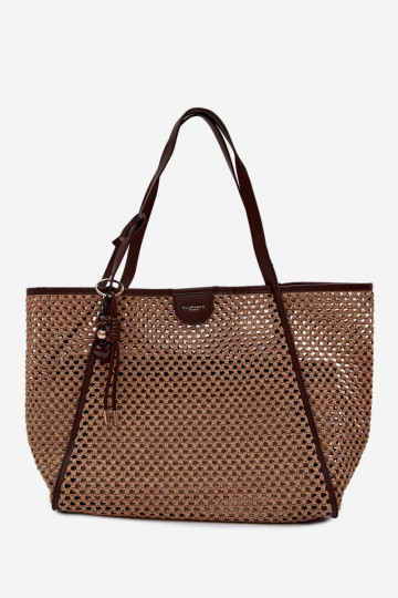 Sac tissé type acheteur avec porte-clés grand marron Mella