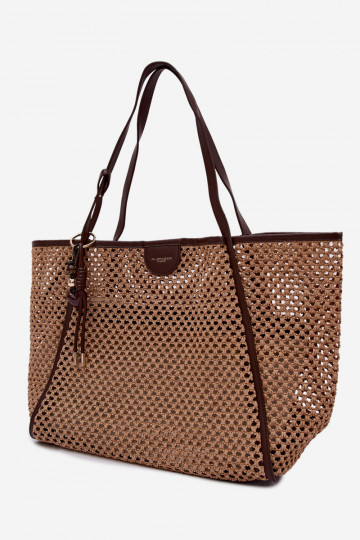 Sac tissé type acheteur avec porte-clés grand marron Mella 2