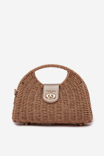 Tressé Un petit sac à main avec bandes décoratives brun-couleur dorée Delphine