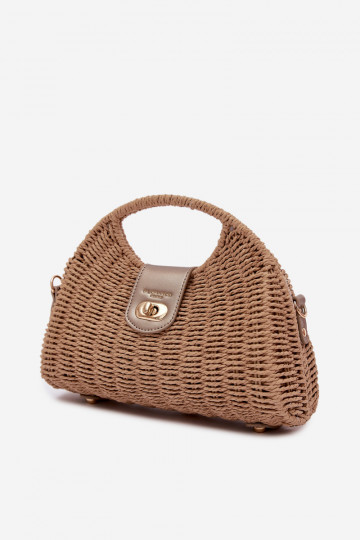 Tressé Un petit sac à main avec bandes décoratives brun-couleur dorée Delphine 2