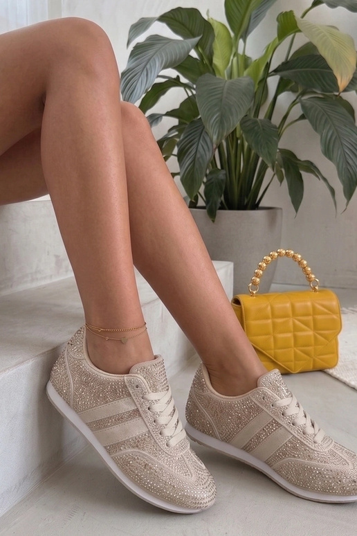 Baskets couleur sable avec des zirconiums Sybilla