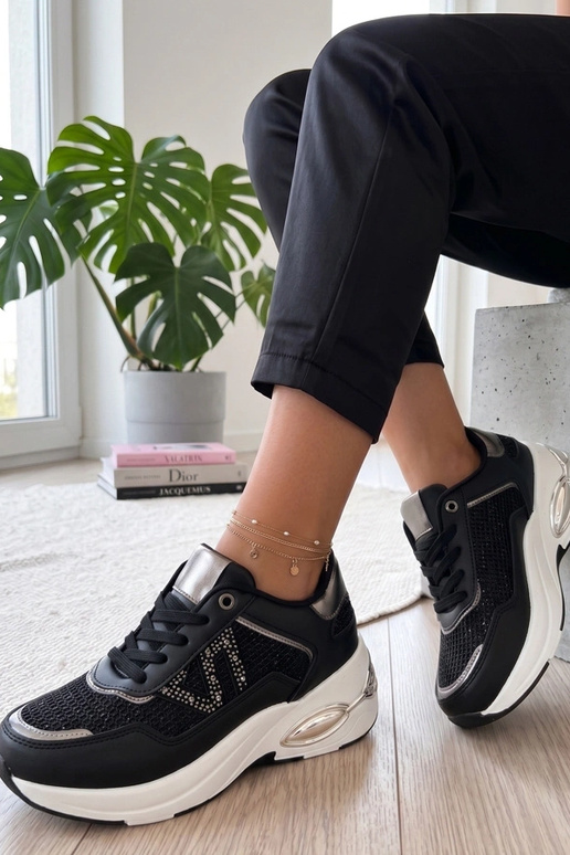 Baskets noires sur plateforme avec des zirconiums Rafaela