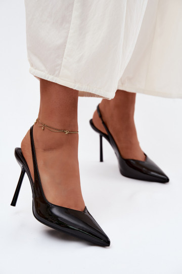 avec effet vernis chaussures à talons hauts des sandalesImitacji Skóry couleur noire Calera