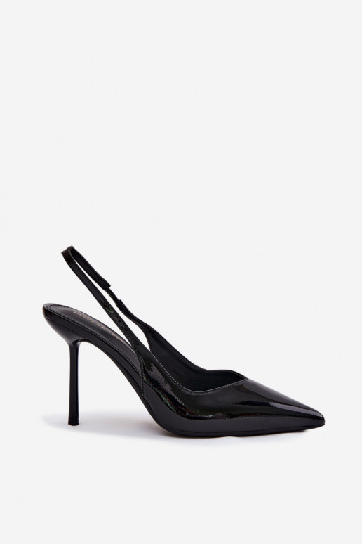 Sandales à talons hauts noires en cuir verni Calera