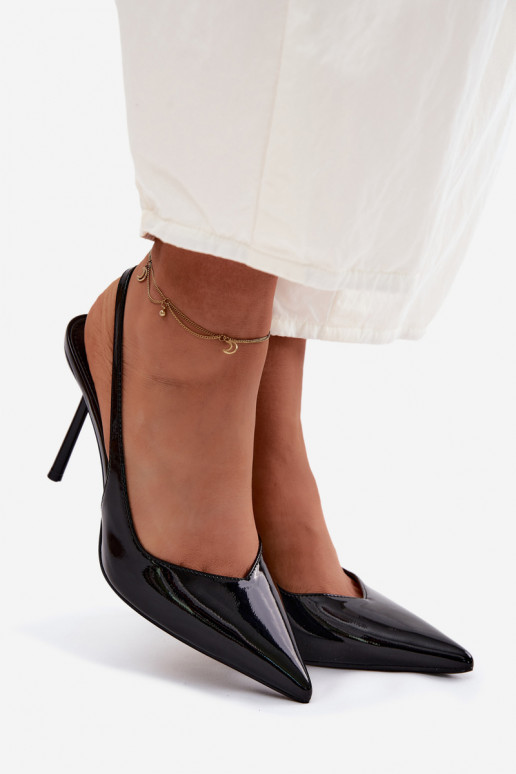 Sandales à talons hauts noires en cuir verni Calera