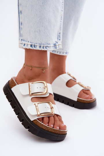 avec effet vernis Pantoufles pour femmes avec une plateforme Ze couleur doréemi avec bouclesmi Lee Cooper LCDANS-26-35-4460L cou